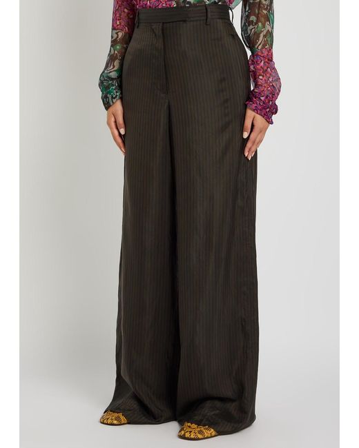 Dries Van Noten Brown Penn Pinstriped Wide-Leg Woven Trousers
