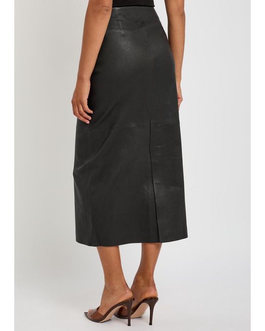 Jonathan Simkhai Black Raven Leather Midi Pencil Skirt