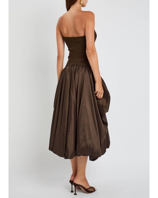 Jonathan Simkhai Brown Izzy Strapless Ribbed-Knit And Shell Midi Dress