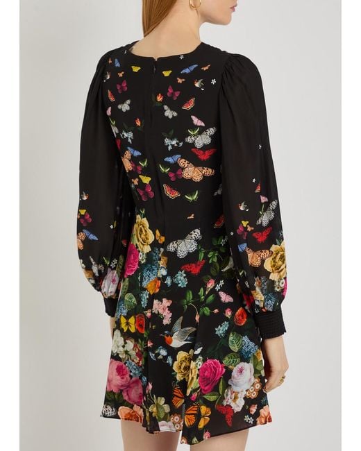 Alice + Olivia Black Irene Empire Waist Printed Woven Mini Dress
