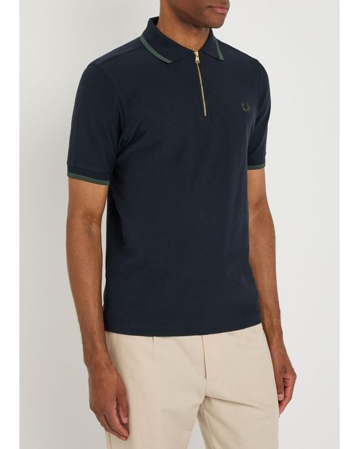 Fred Perry Blue Logo-Embroidered Cotton Polo Shirt for men