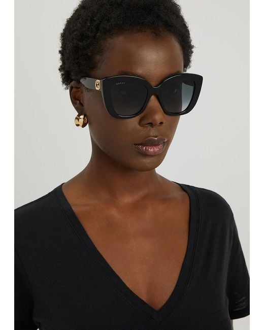 Gucci Black Oversized Cat-Eye Sunglasses, Sunglasses, , Oversized