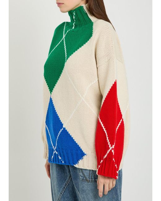 J.W. Anderson Green Pringle Argyle High-Neck Wool Jumper