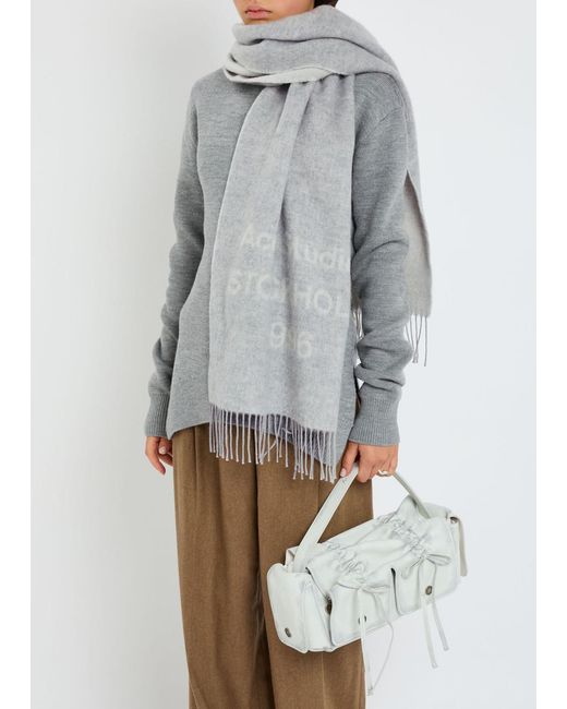 Acne Gray Venus Logo-Intarsia Wool Scarf