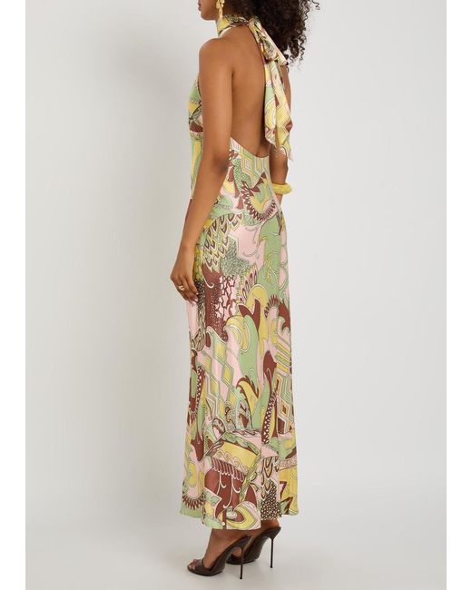 Rixo Metallic Maura Printed Satin Midi Dress