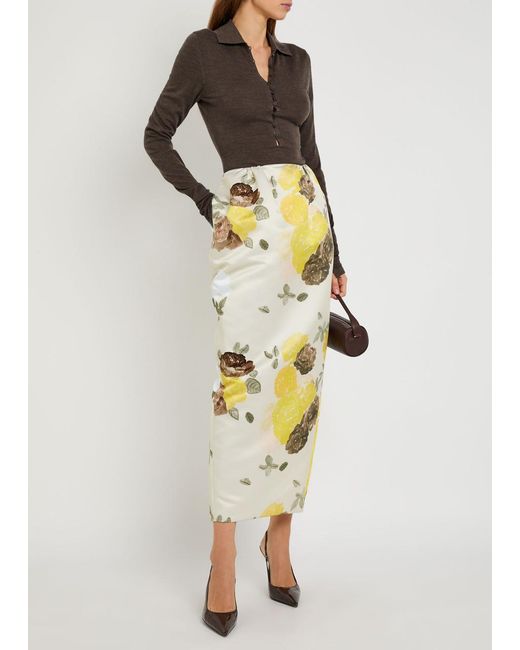 BERNADETTE Metallic Damian Floral-Print Midi Skirt