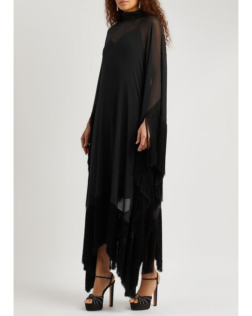 ‎Taller Marmo Black Mrs Ross Fringed Silk-georgette Maxi Dress