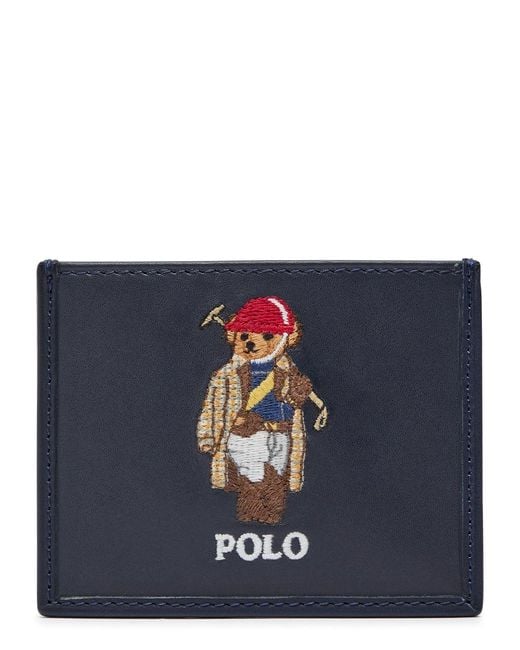 Polo Ralph Lauren Blue Polo Bear Embroidered Leather Card Holder for men