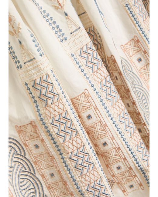 Emporio Sirenuse Natural Ombretta Embroidered Cotton-Blend Midi Skirt
