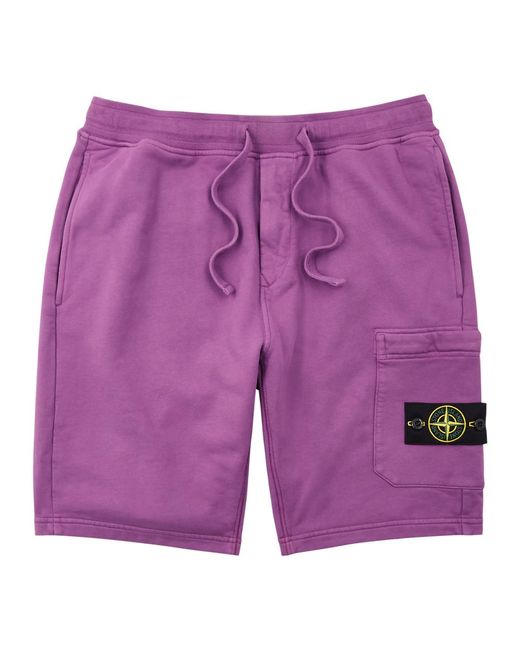 Stone Island Purple Logo Cotton Shorts for men