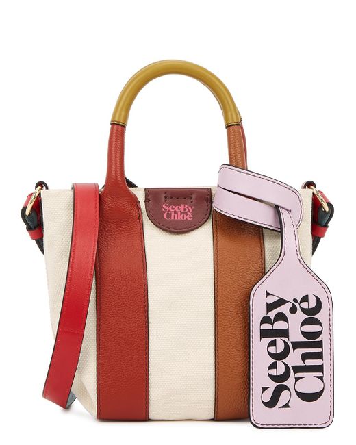 See By Chloé Laetizia Small Canvas And Leather Crossbody Bag in Cream