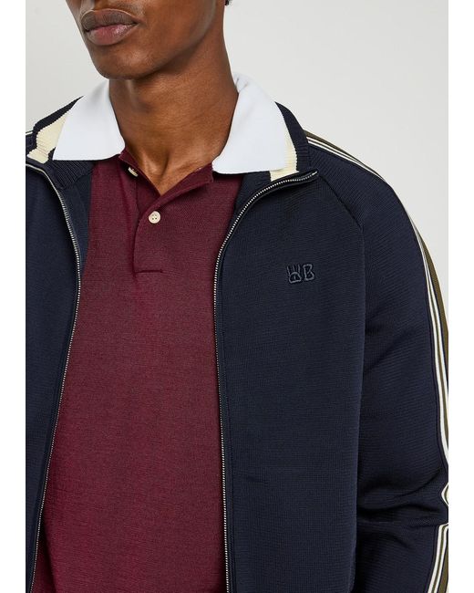 Wales Bonner Blue Fine-Knit Track Jacket for men