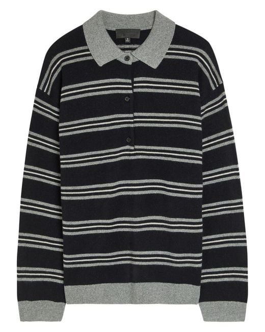 Nili Lotan Black Galvez Striped Cashmere Polo Jumper
