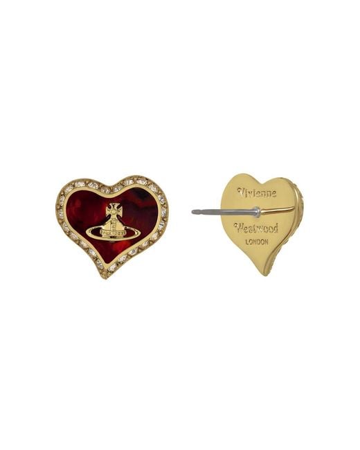 Vivienne Westwood Brown Petra Heart Crystal-Embellished Stud Earrings