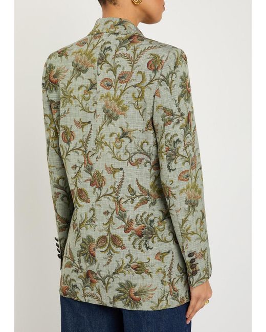 Etro Green Patterned Double-Breasted Woven Blazer