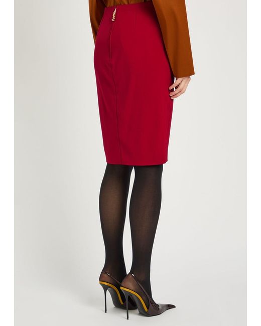 Saint Laurent Red Woven Midi Skirt