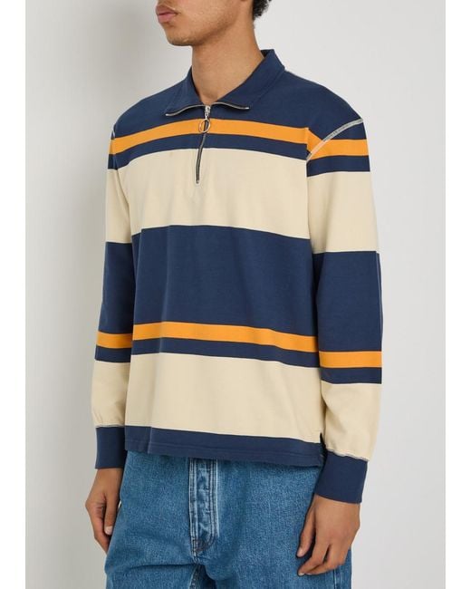 Drake's Blue Striped Cotton Polo Sweatshirt for men