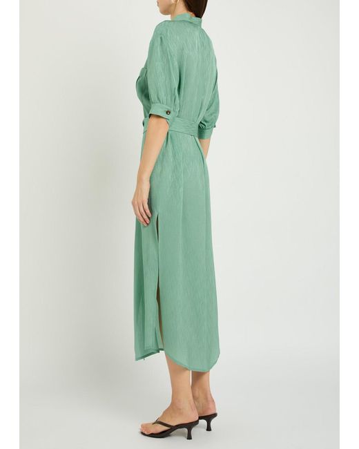 Blazé Milano Green Belted Silk Midi Dress
