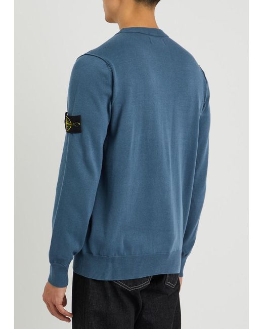 Stone Island Blue Logo Cotton Jumper for men