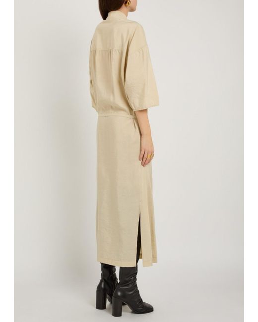 Lemaire Natural Belted Brushed Silk-Blend Midi Shirt Dress