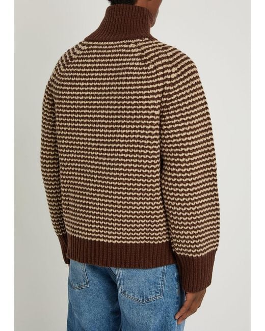 Studio Nicholson Brown Striped Half-Zip Wool Jumper for men