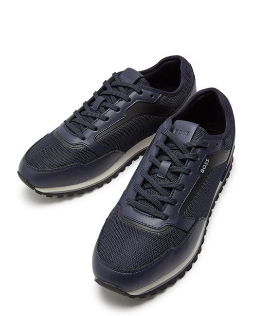 Boss Blue Parkour Panelled Mesh Sneakers for men