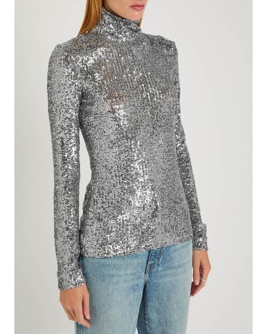 Rabanne Gray Sequin-Embellished Mesh Top