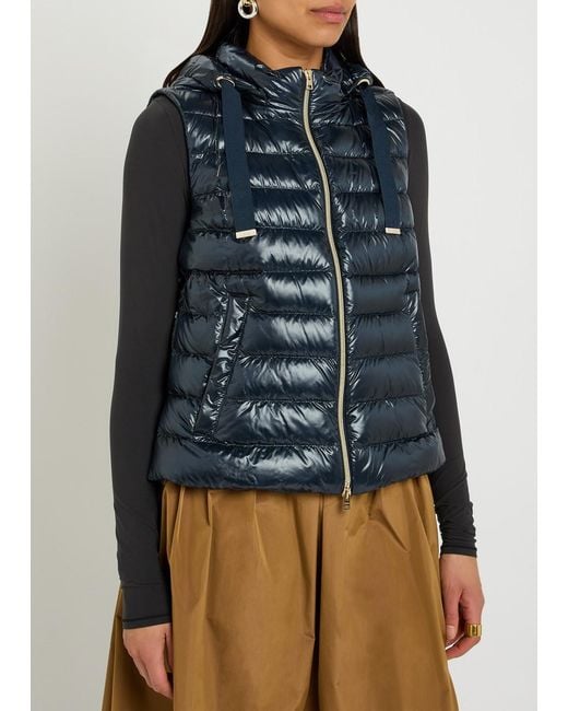 Herno Blue Padded Hooded Glossed Shell Gilet