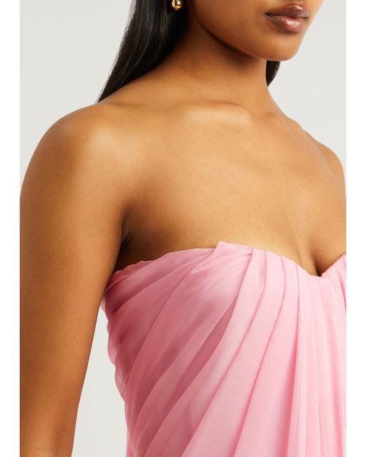 Alexander McQueen Pink Strapless Pleated Silk Maxi Dress