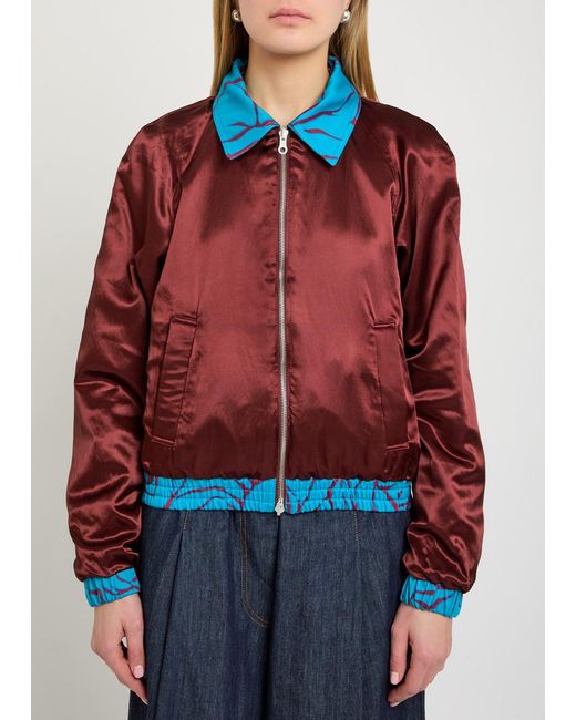Dries Van Noten Blue Viinnia Floral Print Reversible Cotton Bomber Jacket