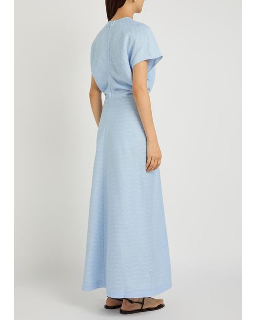 Totême Blue Plissé Woven Midi Dress