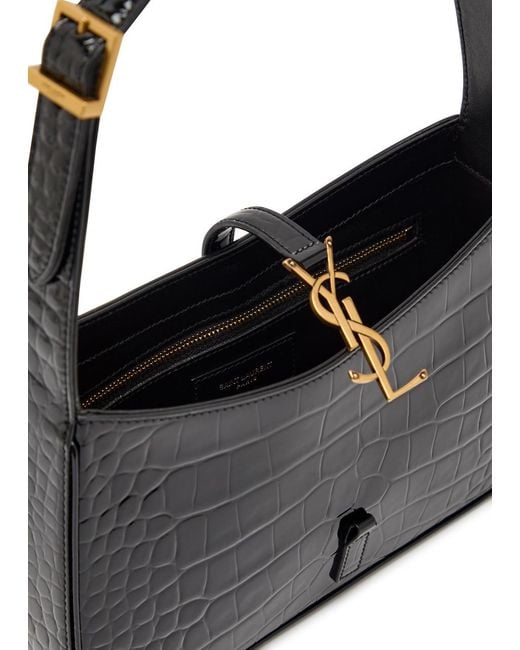 Saint Laurent Black Le 5 À 7 Crocodile-Effect Patent Leather Shoulder Bag
