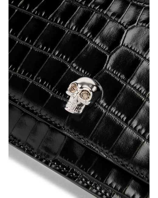 Alexander McQueen Black Skull Small Crocodile-effect Leather Cross-body Bag