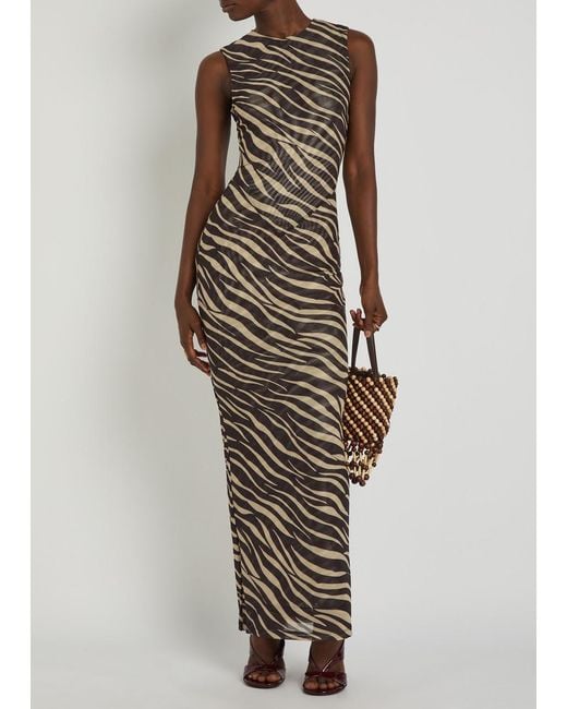 Ronny Kobo Multicolor Krisa Zebra-Print Mesh Maxi Dress