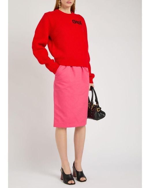 Chloé Red Logo Wool And Cashmere-Blend Jumper
