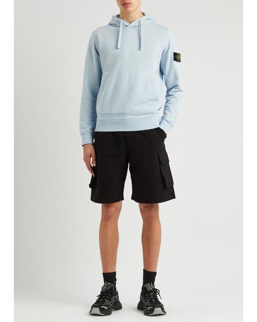 Stone Island Blue Logo Hooded Cotton Sweatshirt for men