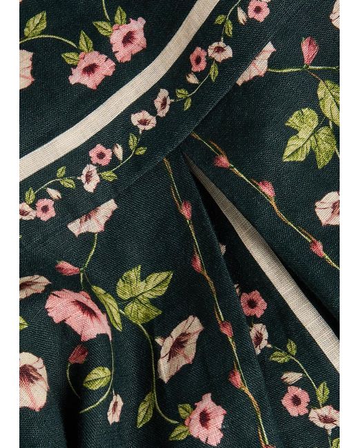 Agua Bendita Green Tota Mosquetero Floral-Print Linen Shirt