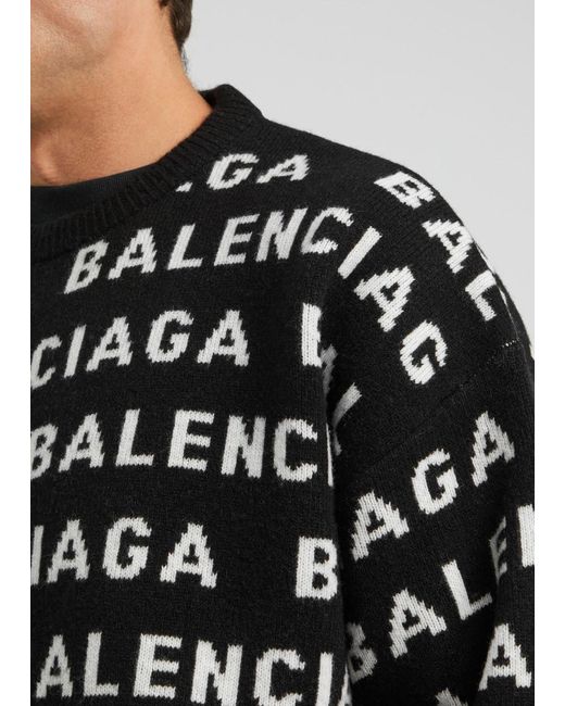 Balenciaga Black Logo-Intarsia Wool-Blend Jumper for men