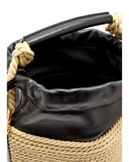 Chloé Multicolor Logo-Embroidered Leather And Raffia Bucket Bag