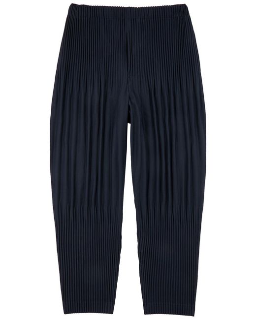 Issey Miyake Blue Homme Plissé Pleated Cropped Trousers for men