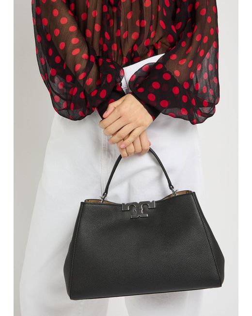 Tory Burch Black Eleanor T-Logo Grained Leather Top Handle Bag