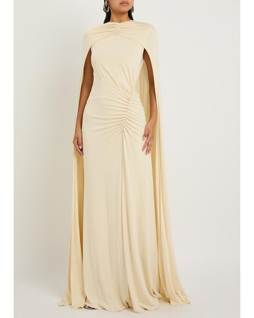 Jonathan Simkhai Natural Demi Draped Cape Jersey Gown