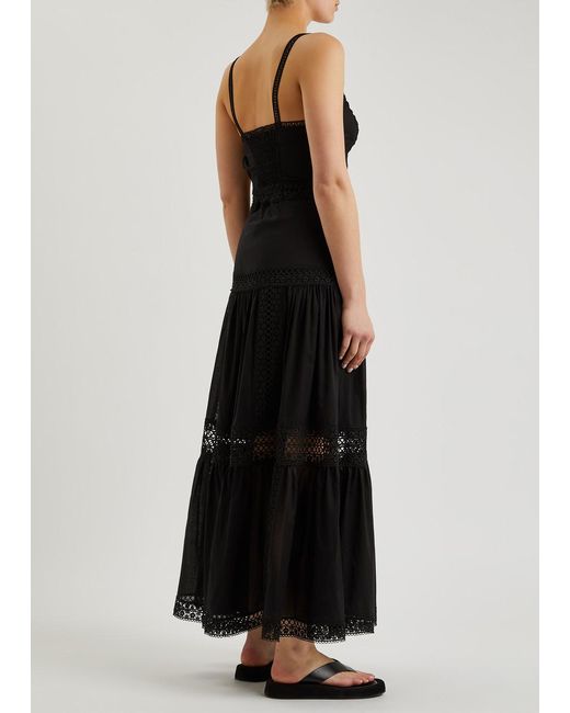 Charo Ruiz Black Giogia Lace-trimmed Cotton-blend Maxi Dress