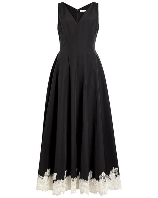 Jonathan Simkhai Black Mira Lace-Trim Cotton-Blend Faille Maxi Dress