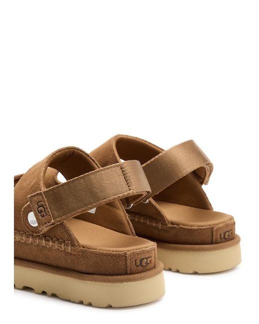 Ugg Brown Goldenstar Glide Suede Flatform Sandals