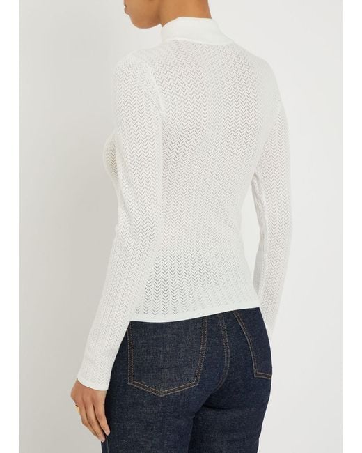 Alice + Olivia White Lanie Pointelle Knit Top