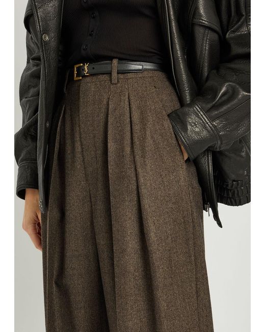 Saint Laurent Brown Subtle-Chevron Straight-Leg Wool Trousers