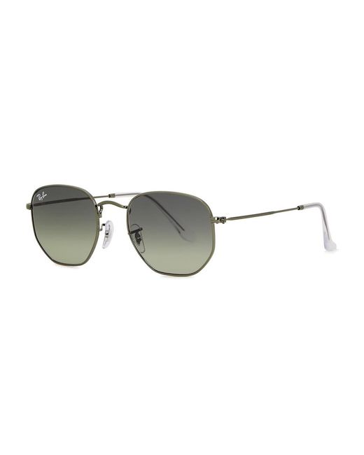 Ray-Ban Gray Gunmetal Polarised Hexagon-Frame Sunglasses, Sunglasses, Charcoal Lenses, Ray Bans Hexagonal Sunglasses, 100% Uv Protection for men