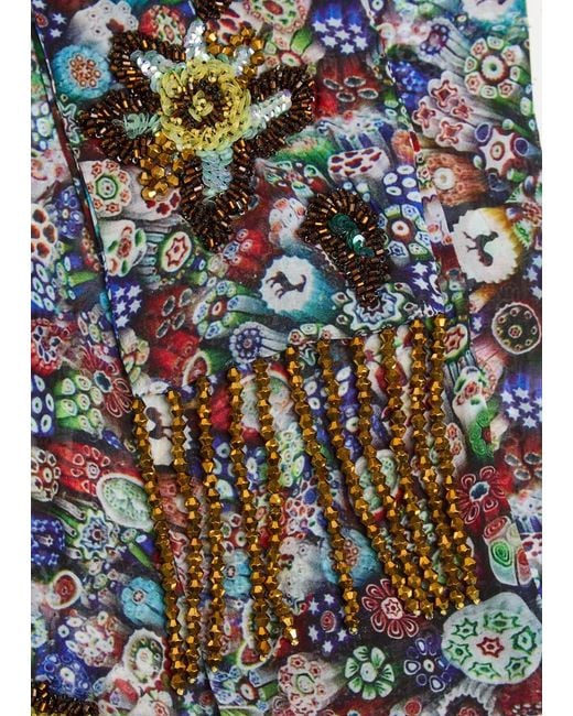 Dries Van Noten Multicolor Fani Printed Embellished Chiffon Scarf