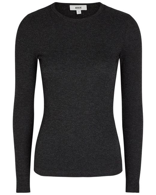 Agolde Black Delphi Long Sleeve Knit Top